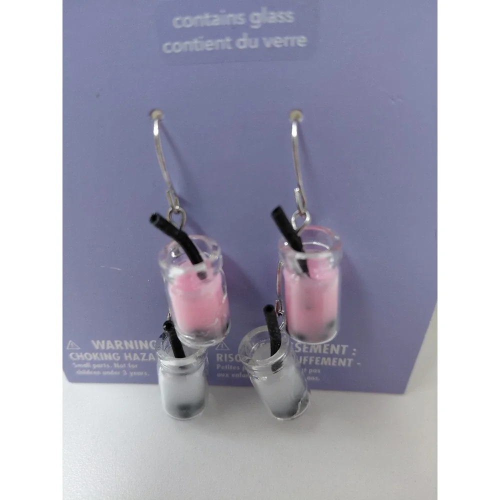 Claire's Girls 2 Pair‎ of Boba Tea Drop Earrings Pink & White SO CUTE!
